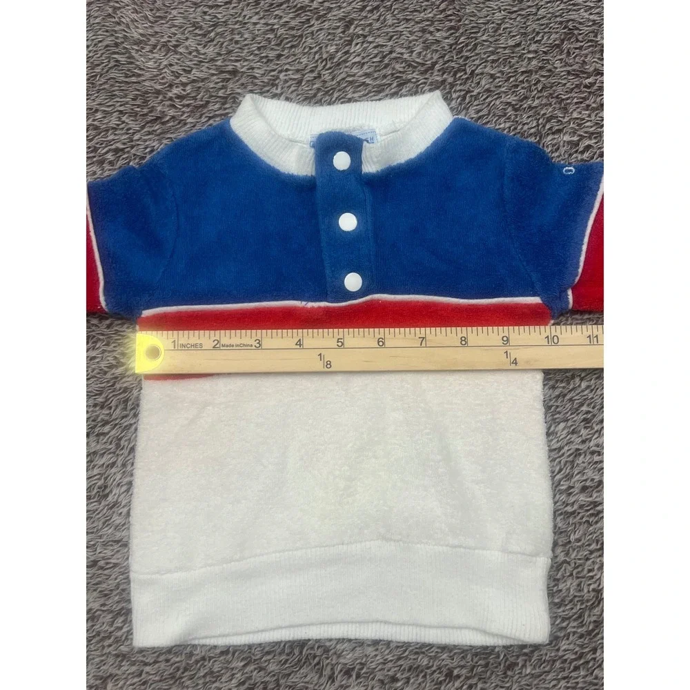 Vintage OshKosh B'Gosh Baby 18M Terry Cloth Colorblock Shirt Red White Blue 90s
